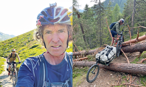 © Fotograf / Stefan Glowacz / Stefan Glowacz (vorne) und Philipp Hans bei ihrem extremen Bike- & Climb-Abenteuer „The Wallride“. Reisen fern der Komfortzone: Stefan Glowacz und sein "Bike and Climb"-Projekt "The Wallride"