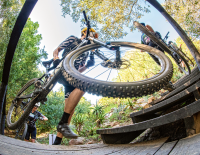 © Fotograf / Igor Schifris / Kraft ist gefragt. Nicht nur aufgrund von Tragepassagen, sollten Freizeit-Mountainbiker unbedingt auch ihre Muskulatur trainieren. Sportmediziner Robert Fritz trägt sein Bike beim Cape Epic. An die Hanteln: Den meisten Freizeit-Bikern fehlt es an Kraft – auch in den Beinen